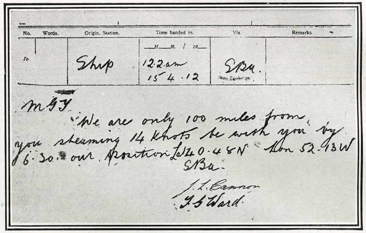 Die Antwort des russischen Dampfers Birma auf die Hilferufe der Titanic, aus 