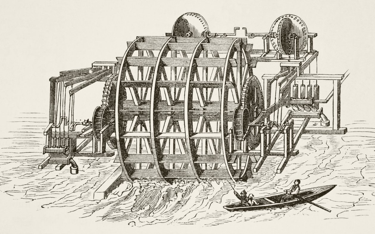 Die Wasserwerke der London Bridge, erstmals errichtet 1582, aus 