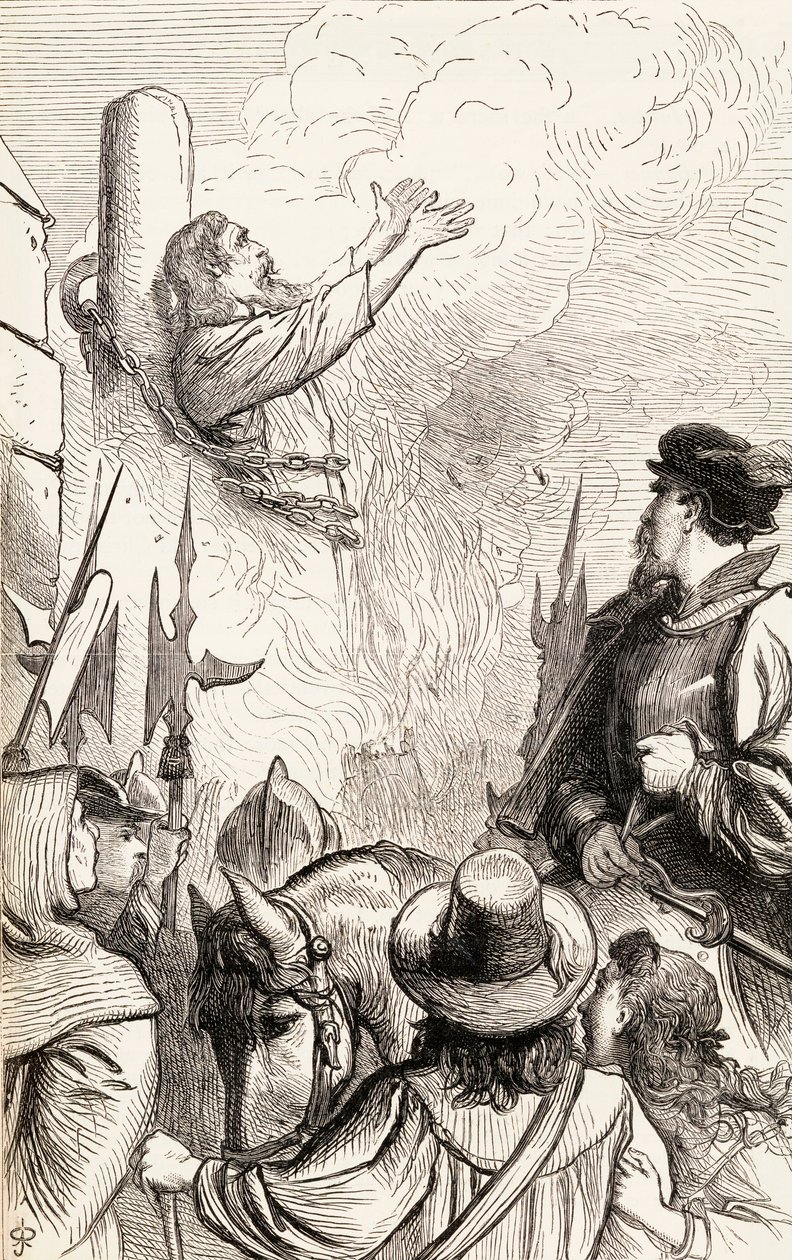 Thomas Hawkes verbrannt auf dem Scheiterhaufen während der Marianischen Verfolgungen, um 1865 von English School