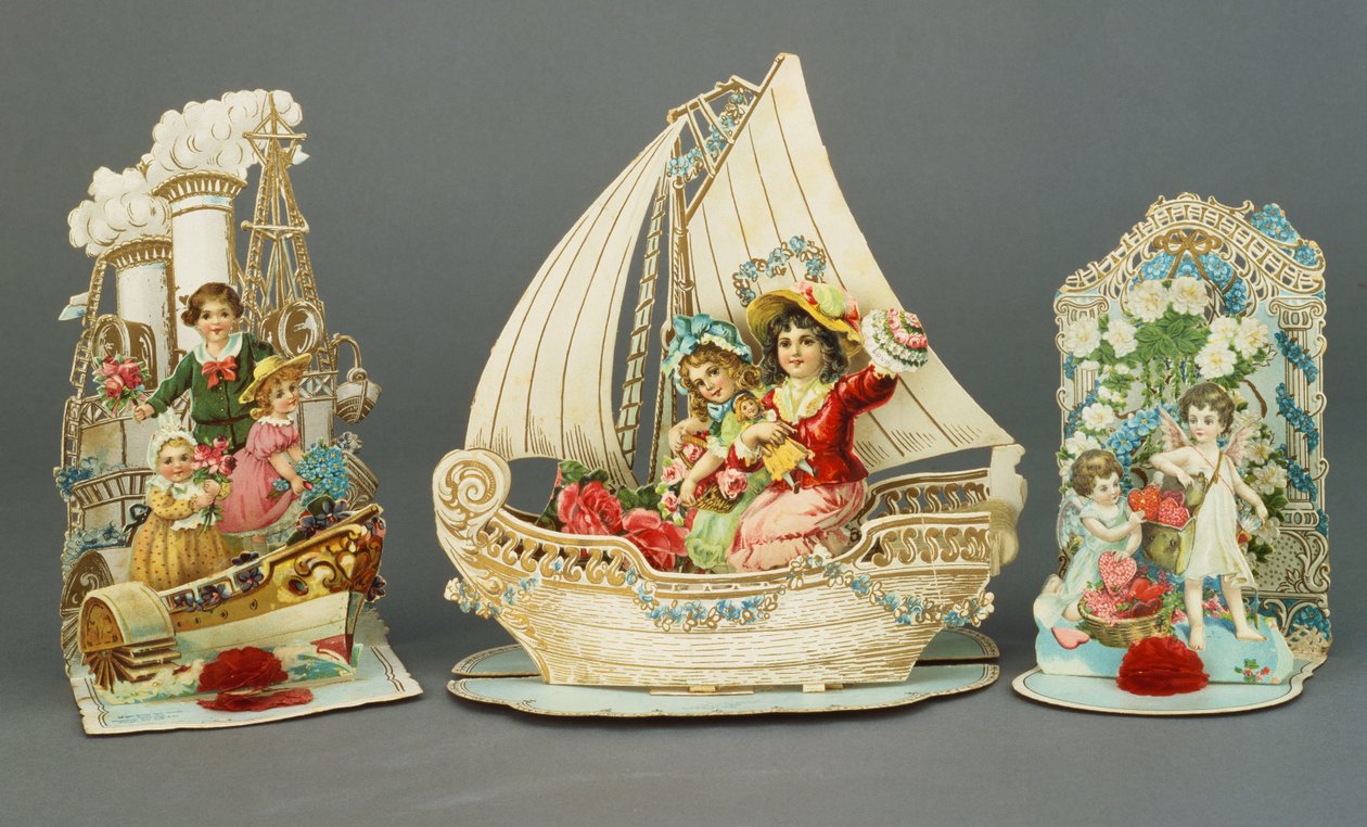 Drei Pop-up-Chromolithografische Valentinskarten, ca. 1880-90 von English School