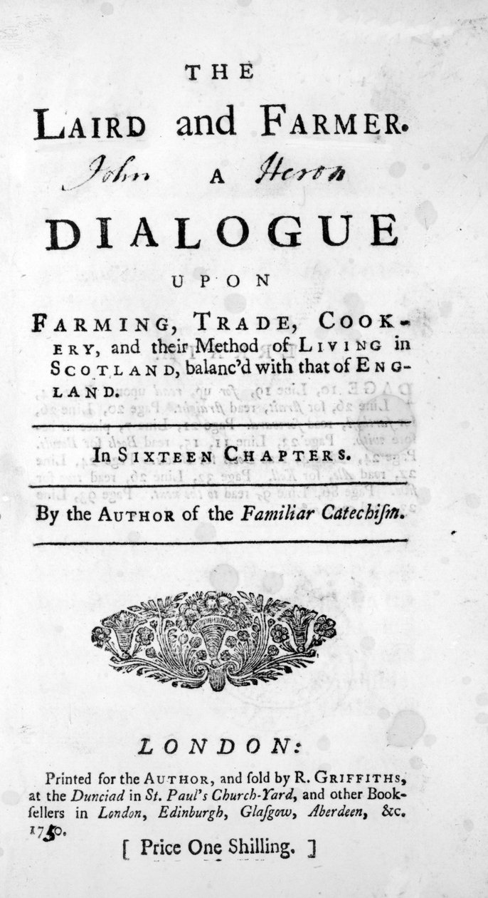 Titelseite für Der Gutsherr und der Bauer vom Autor des Vertrauten Katechismus, veröffentlicht 1750 von English School