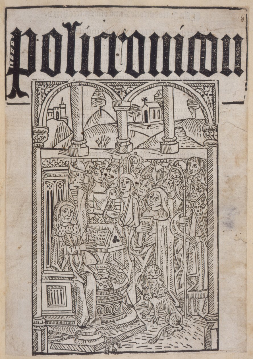 Titelseite aus dem Polychronicon von Ranulf Higden, gedruckt von Wynkyn de Worde, 1495 von English School