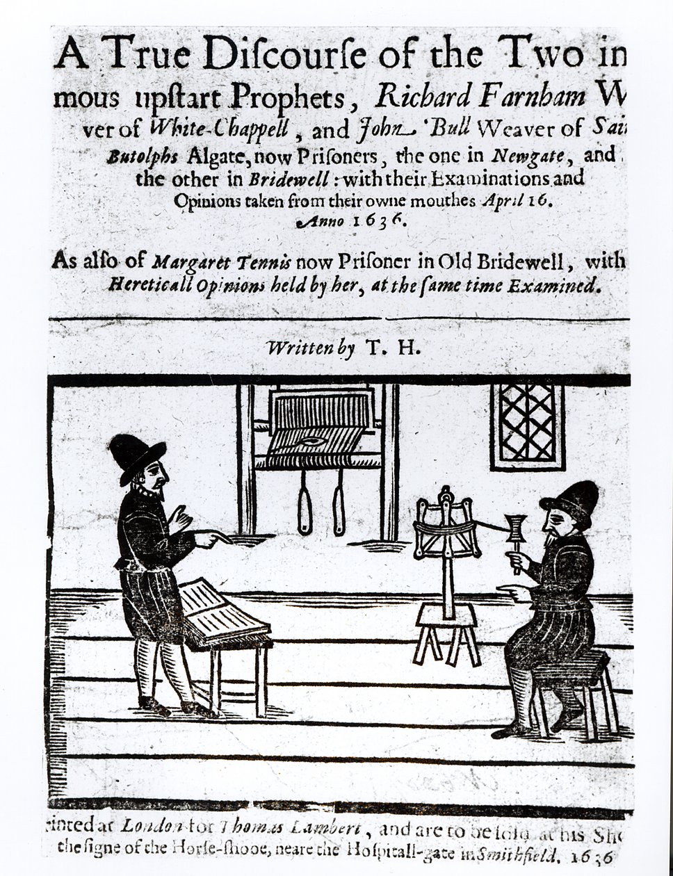 Titelseite von A True Discourse of the Two Infamous Prophets, Richard Farnham, Weaver, of White-Chapel, und John Bull, Weaver, of Saint Botolphs, Algate von T.H 1636 von English School