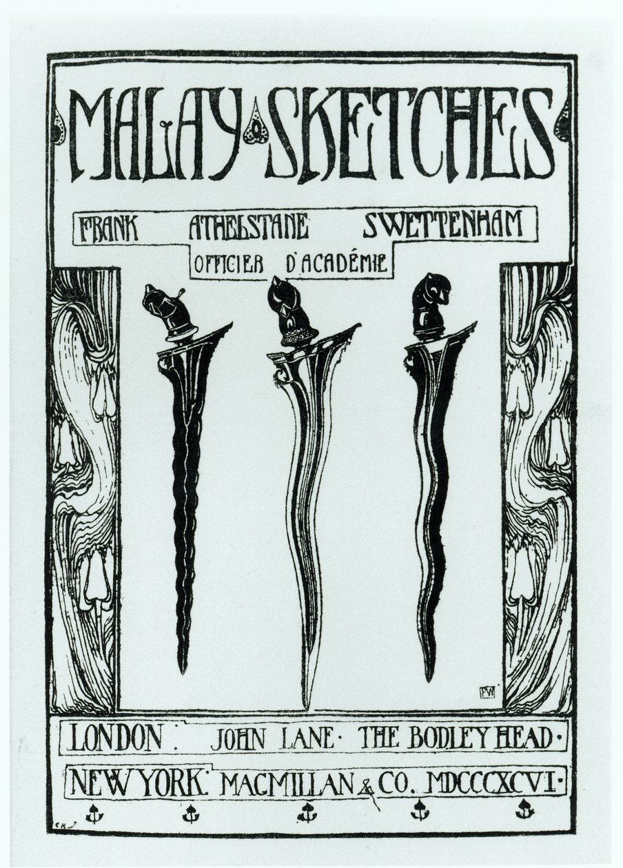 Titelseite von Malay Sketches von Frank Athelstane Swettenham, veröffentlicht 1896 von English School