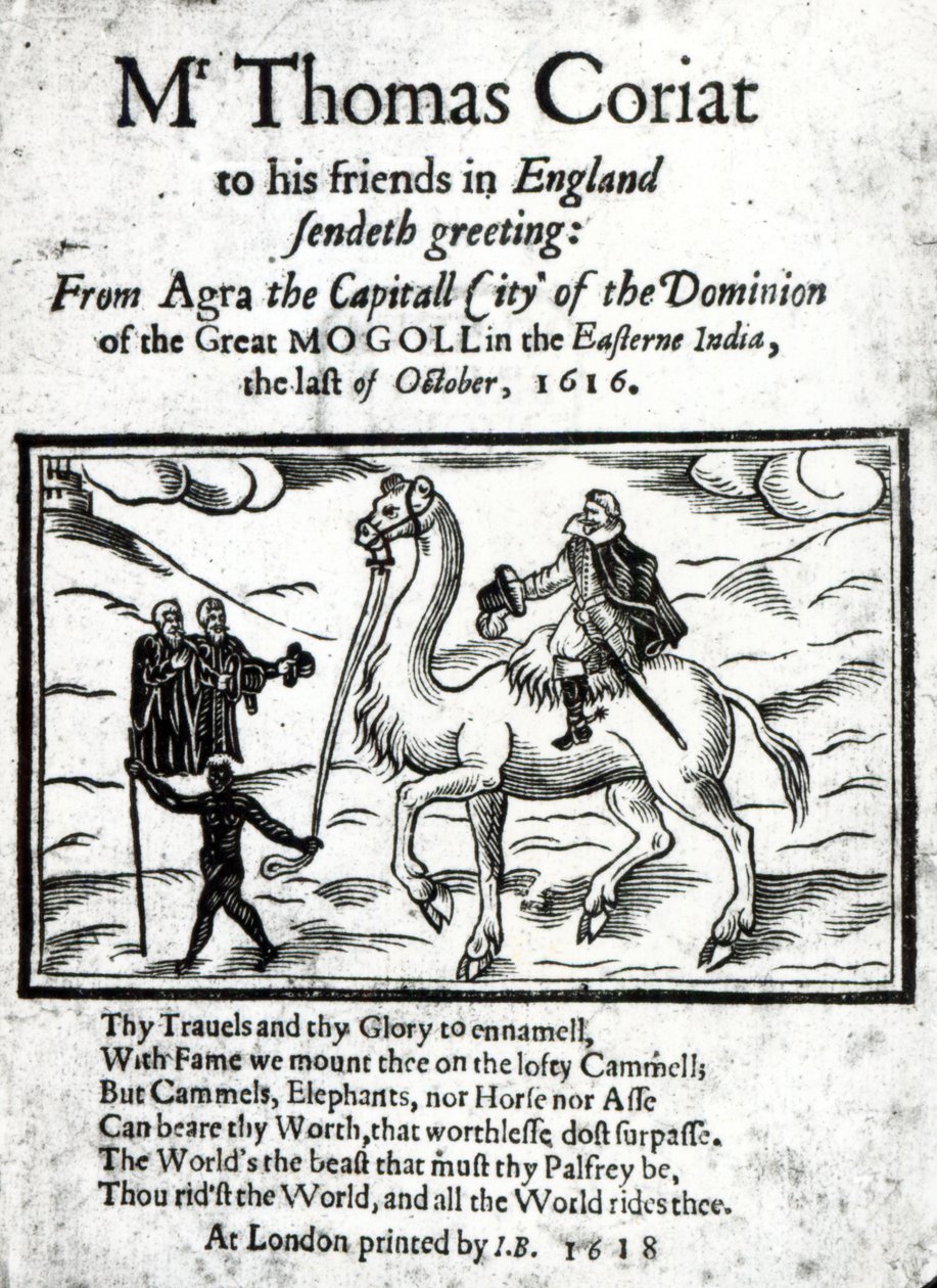 Titelseite von Thomas Coryats posthum gedrucktem Bericht über seine Reisen in Indien, veröffentlicht in London, 1618 (gedrucktes Papier & Holzschnitt) von English School
