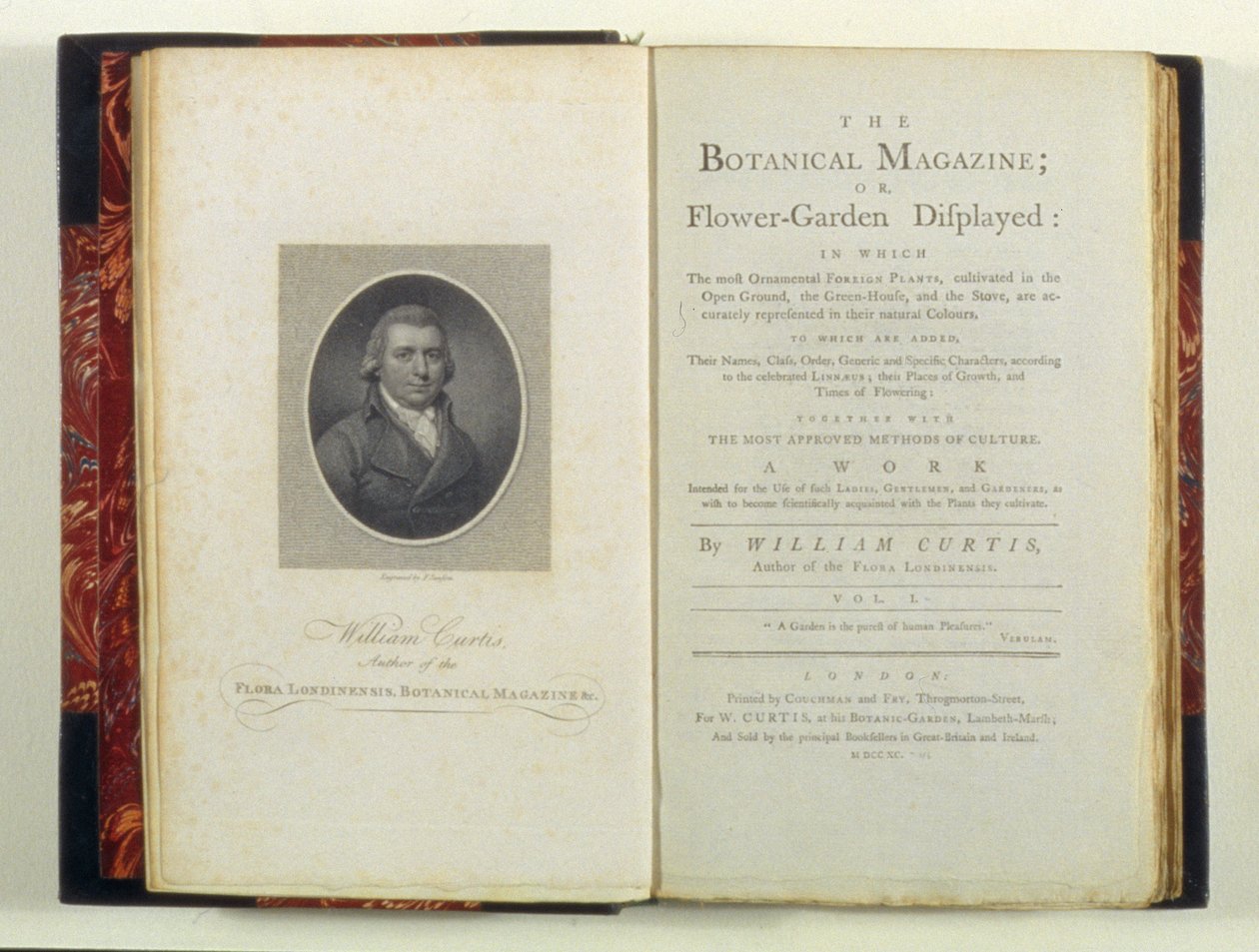 Titelseite mit Porträt von William Curtis (1749-99), aus The Botanical Magazine or Flower-Garden Displayed, von William Curtis, veröffentlicht 1790 von English School