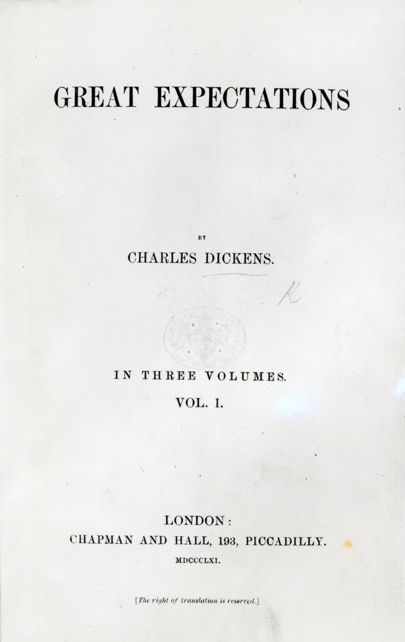 Titelseite zu Große Erwartungen von Charles Dickens, Erstausgabe, 1861 von English School