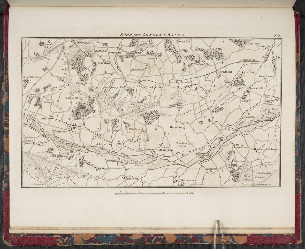 Topographische Karte der großen Straße von London nach Bath und Bristol, mit dem Land drei Meilen auf jeder Seite von English School