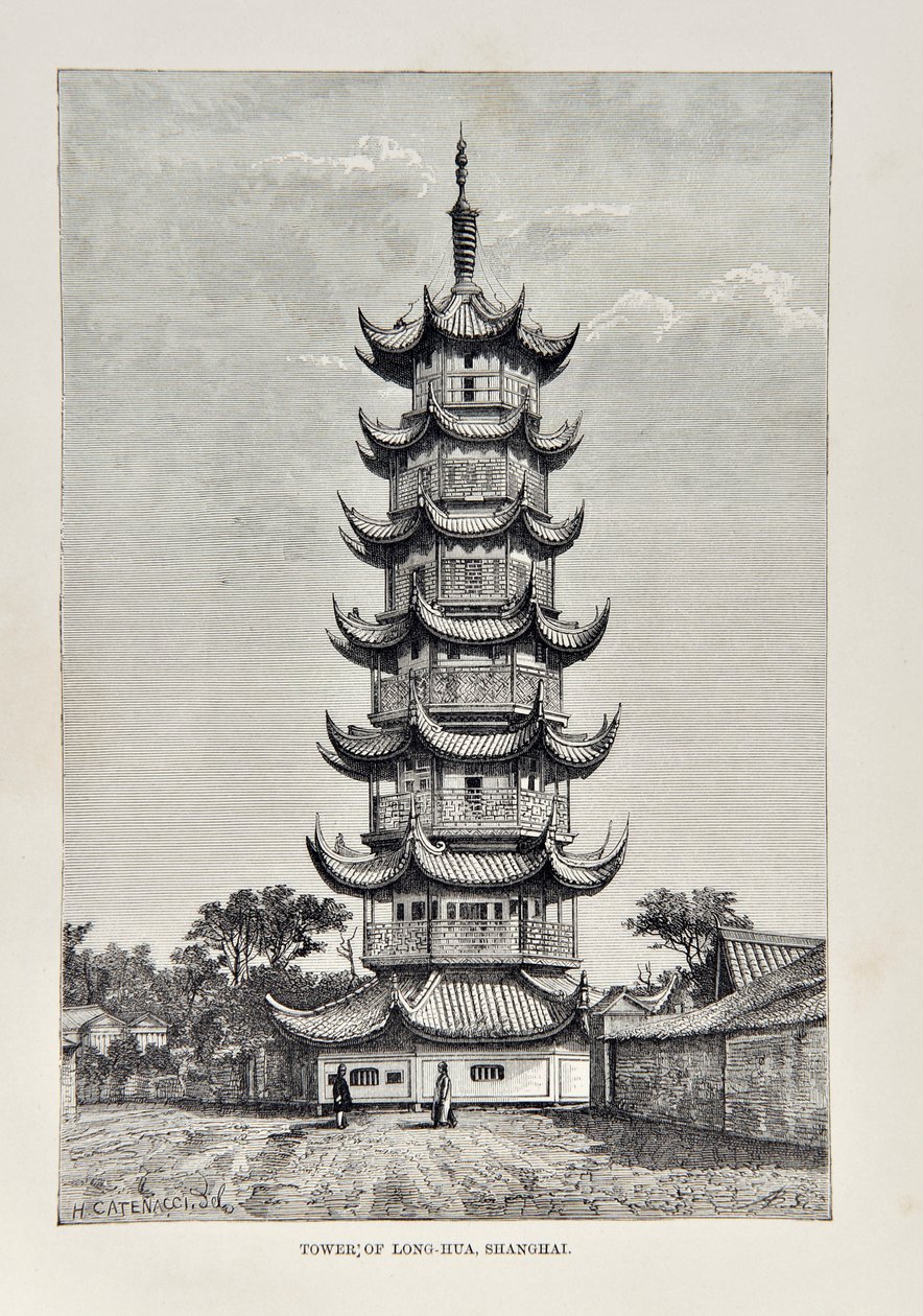 Turm von Long Hua, Shanghai, Illustration aus Die Universalgeographie, die Erde und ihre Bewohner, veröffentlicht 1878 von English School