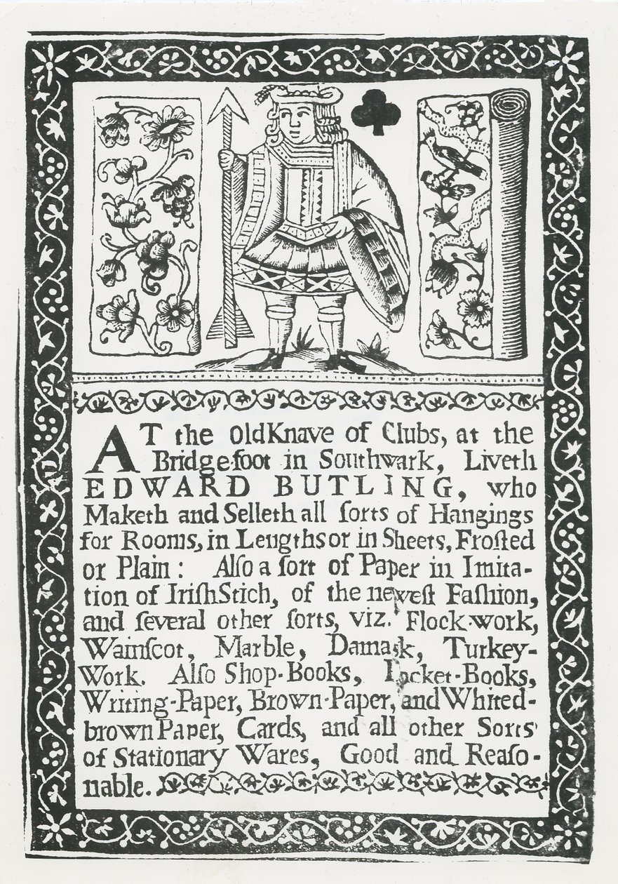Handelskarte für Edward Butling, Raumdekorationen von English School