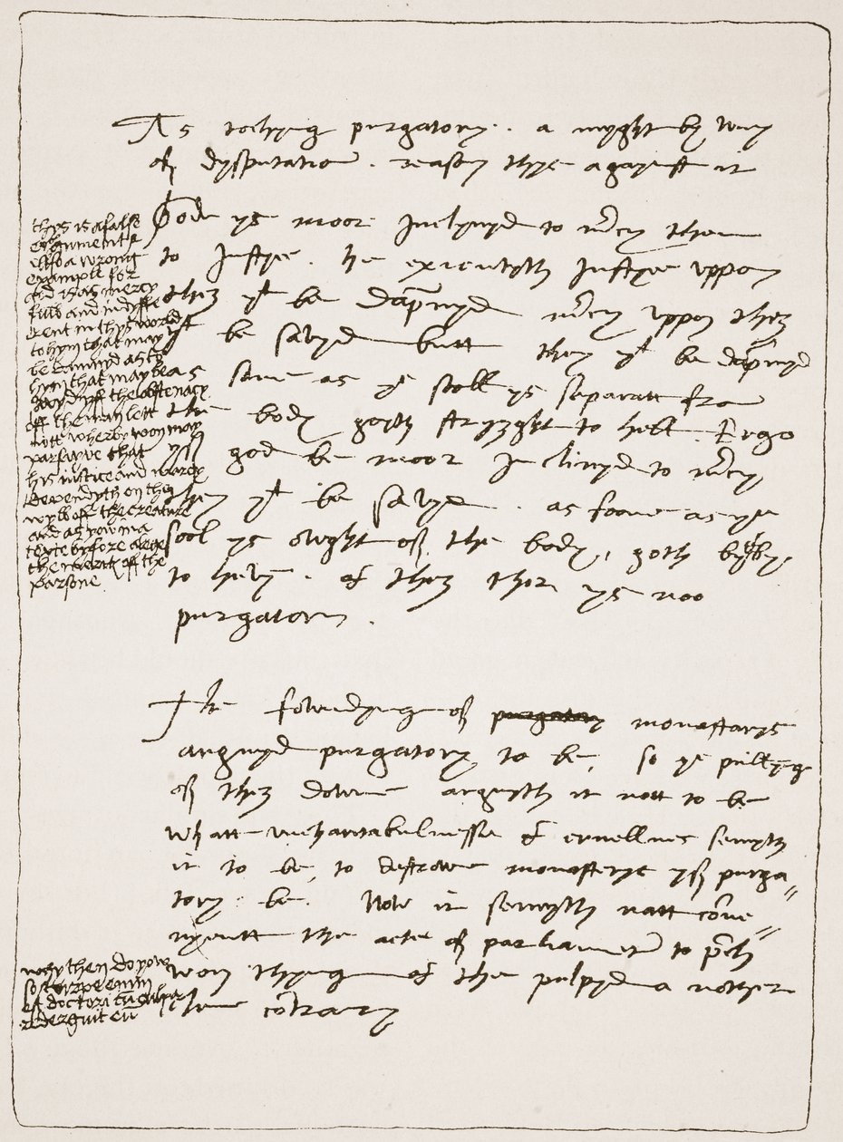 Abhandlung von Latimer in seiner eigenen Handschrift, die die Lehre der Transsubstantiation bestreitet, mit Randnotizen in der Handschrift von Heinrich VIII., aus Die Kirche von England: Eine Geschichte für das Volk von H.D.M. Spence-Jones, veröffentlicht  von English School