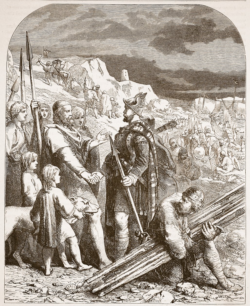 Vertrag von Hengist und Horsa mit Vortigen, Illustration aus Cassells Illustrierter Geschichte Englands von English School