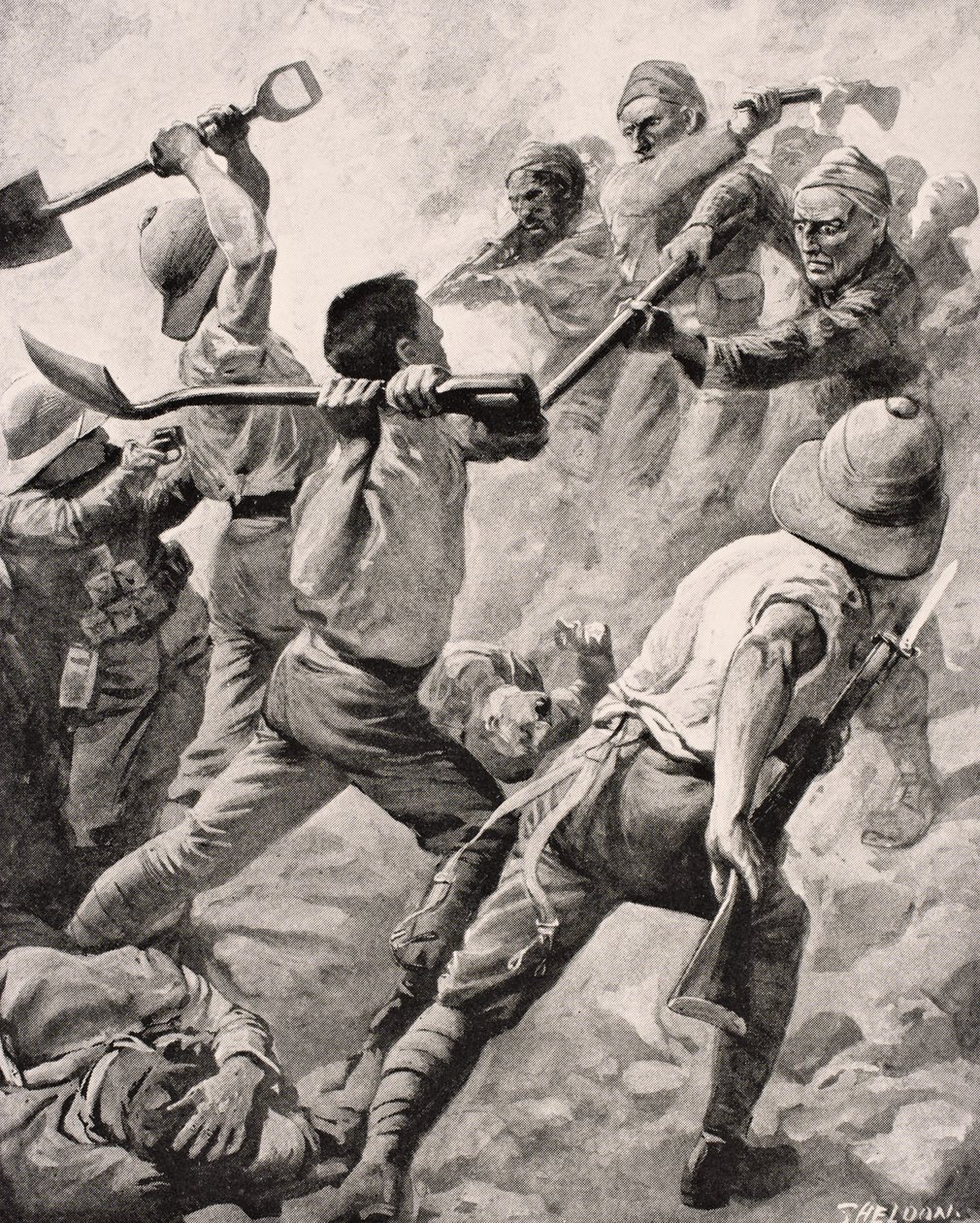 Türkische und britische Soldaten im Nahkampf auf der Halbinsel Gallipoli, Türkei 1915, aus 