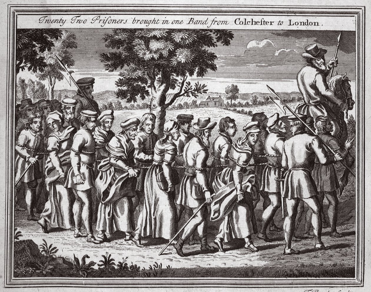 Zweiundzwanzig Gefangene in einer Gruppe von Colchester nach London gebracht, Illustration aus Foxes Märtyrer, ca. 1703 von English School