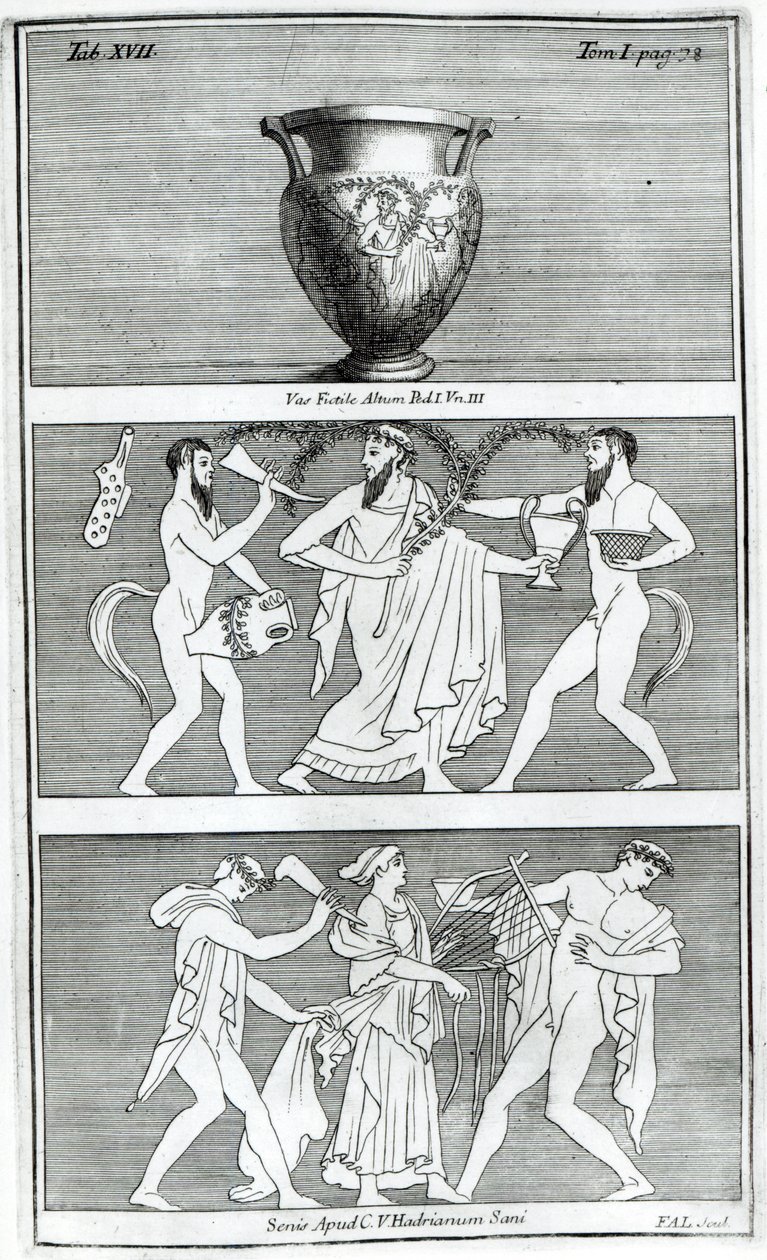 Zwei Szenen von einer etruskischen Vase (Gravur) von English School