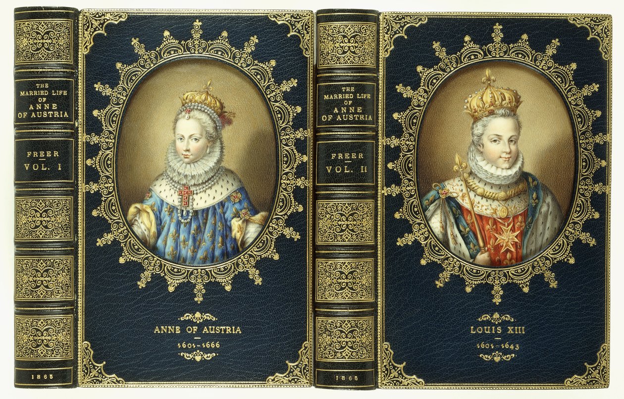 Oberdeckel-Set, mit zwei ovalen Porträts von Anne von Österreich und Ludwig XIII., 1865 von English School
