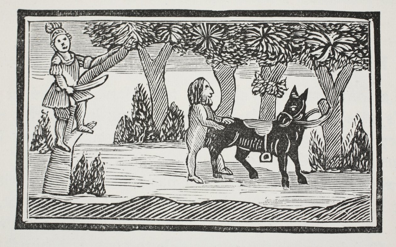 Valentin und Orson, Illustration aus Chap-books of the Eighteenth Century von John Ashton, veröffentlicht 1882 von English School