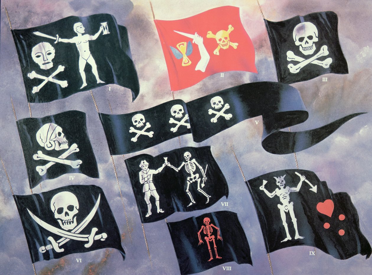 Verschiedene Flaggen berühmter Piraten von English School