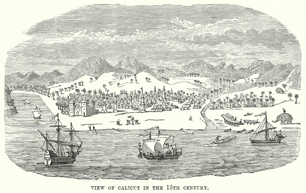 Ansicht von Calicut im 15. Jahrhundert von English School