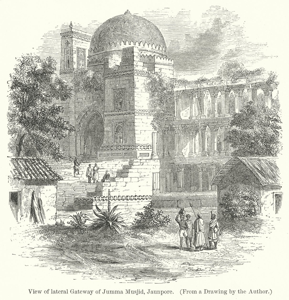 Ansicht des seitlichen Tors der Jumma Musjid, Jaunpore (Gravur) von English School