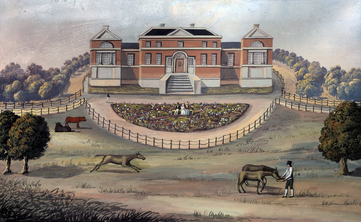 Ansicht eines Landhauses in einem Park, ca. 1825 von English School