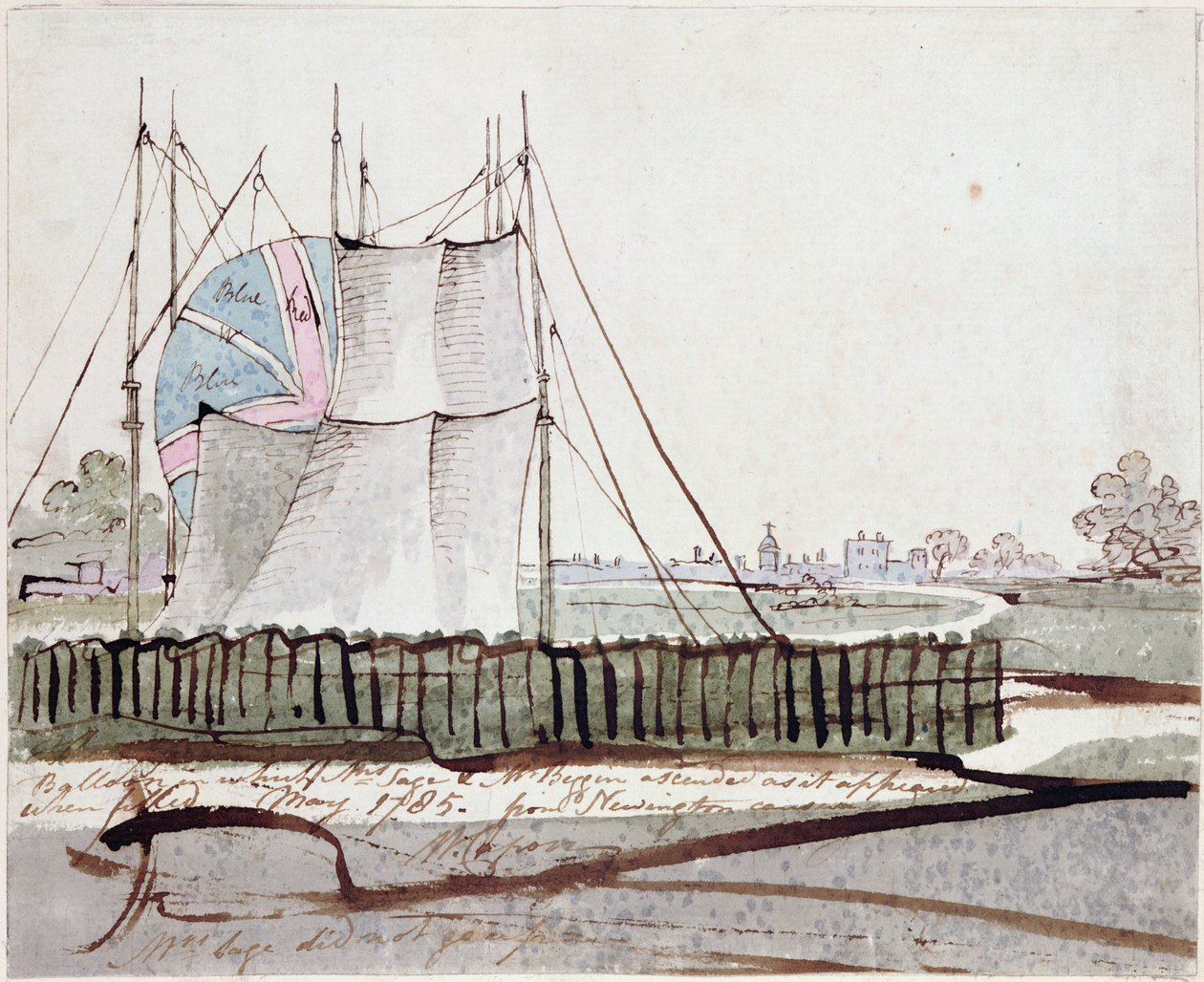 Ansicht des Ballons in Newington Causeway, Mai 1785 von English School