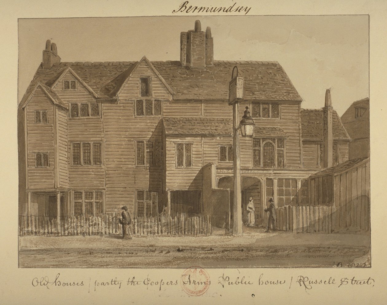 Ansicht des Coopers Arms Inn, Russell Street, 1828 von English School