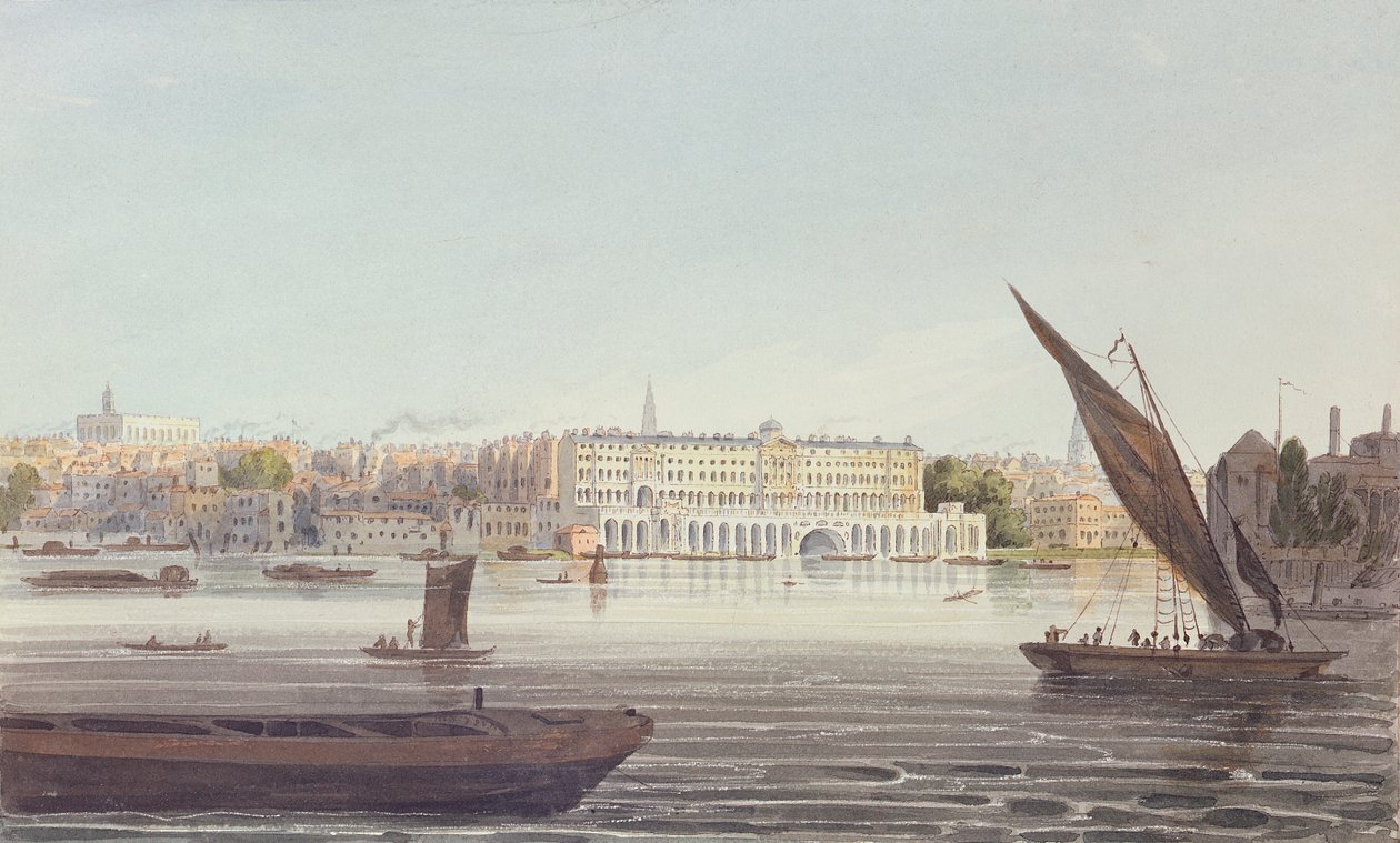 Ansicht der Flussfront des neuen Somerset House, von Bankside, 1796 von English School