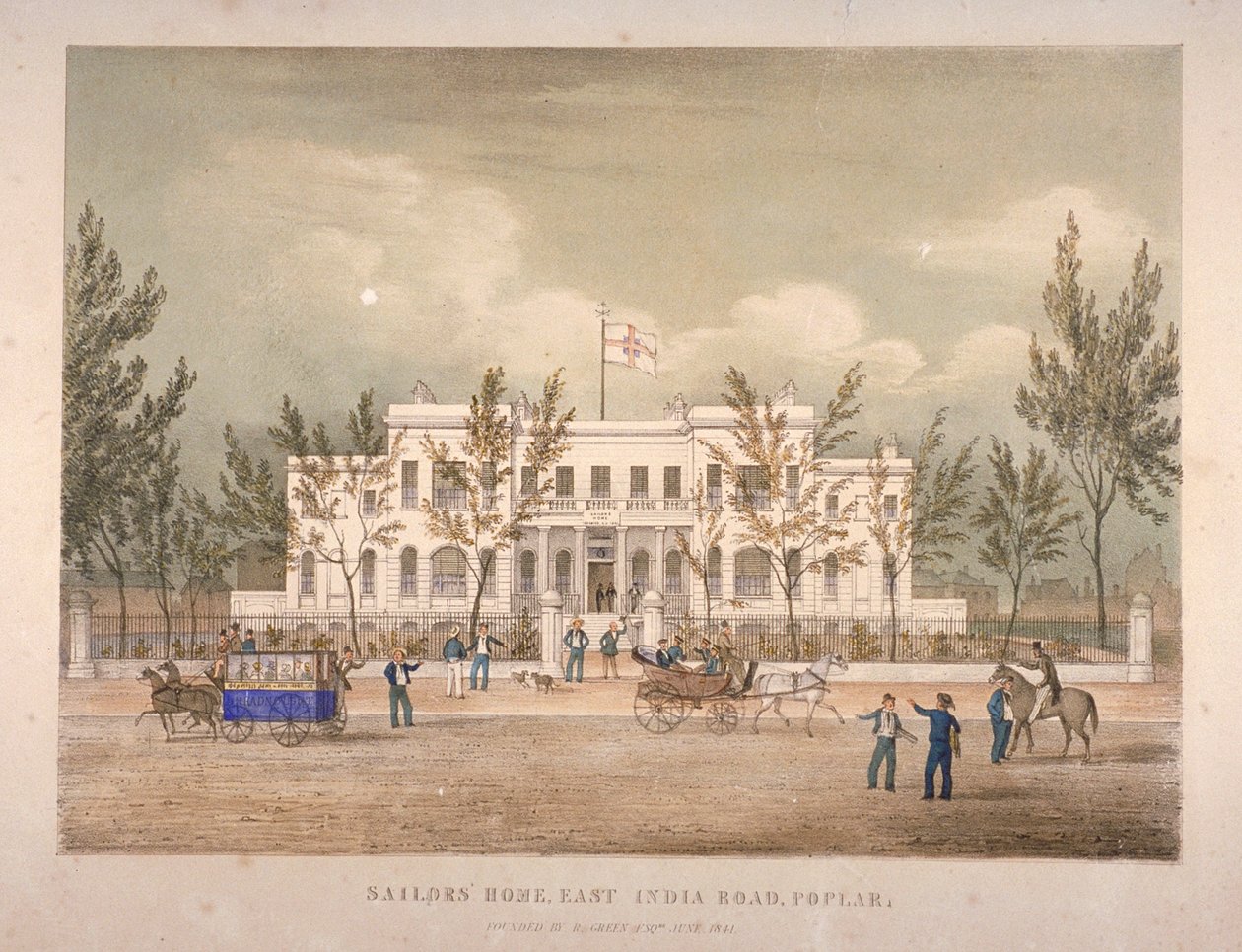 Ansicht des Seemannsheims an der East India Dock Road, Poplar, London, 1841 von English School
