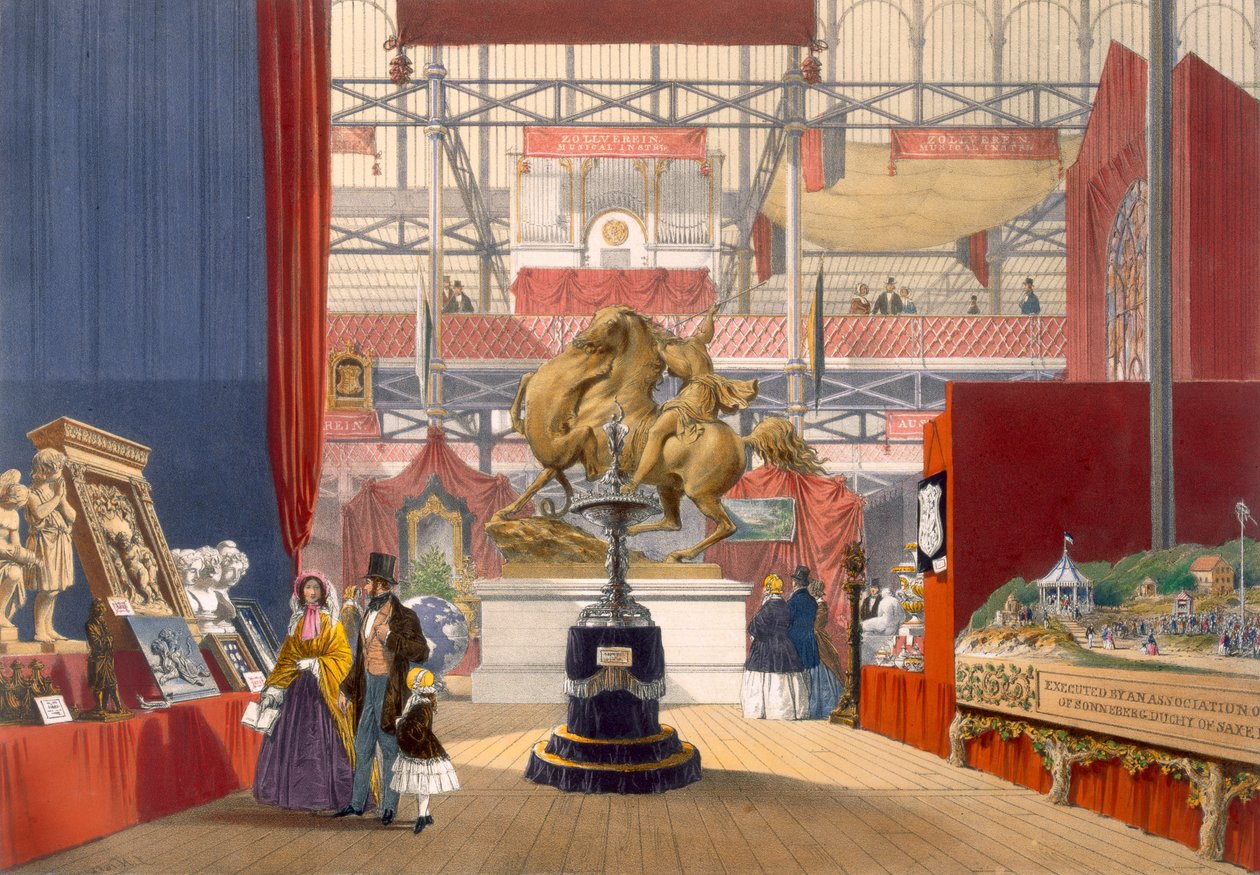 Ansicht des Zollyverein-Musikinstrumentenstandes auf der Großen Ausstellung von 1851, aus Dickinsons Comprehensive Pictures von English School