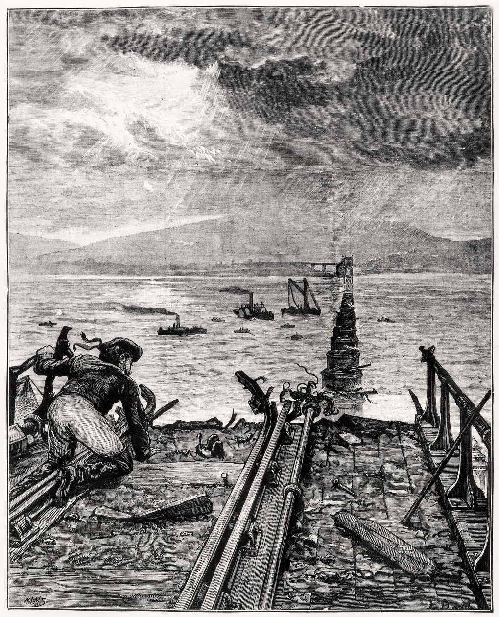 Ansicht der gebrochenen Tay-Brücke vom Nordende von English School