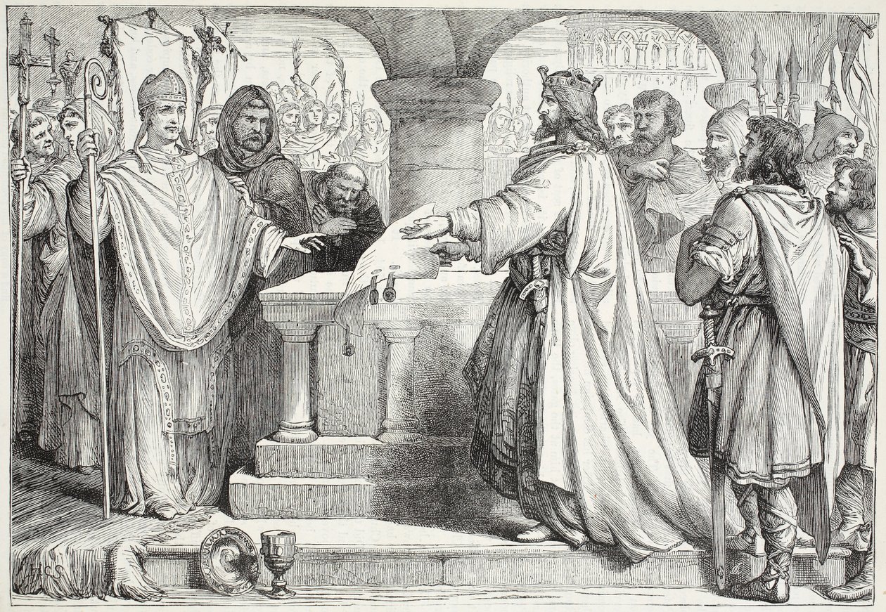 Besuch von Karl dem Großen beim Papst, Illustration aus Die Geschichte des Protestantismus von James Aitken Wylie (1808-1890), veröffentlicht 1878 von English School
