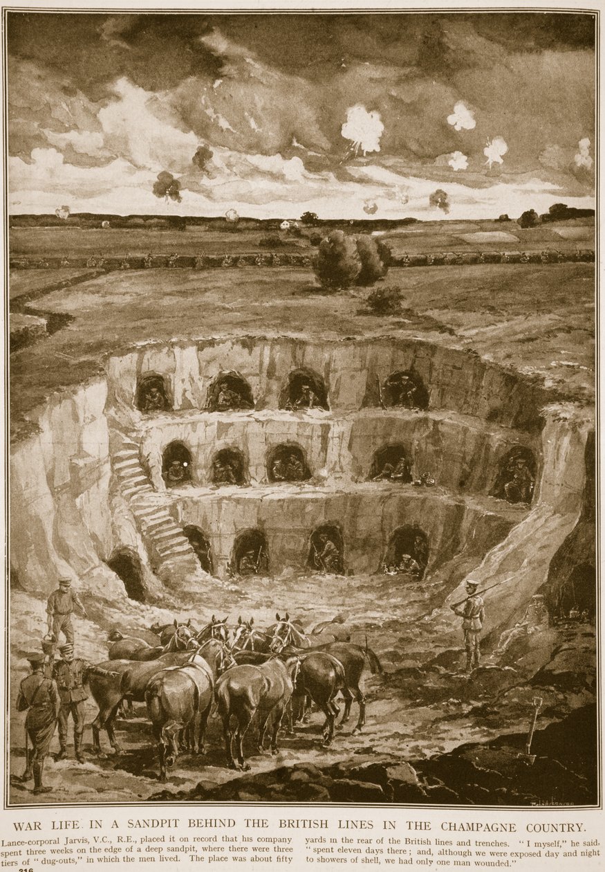 Kriegsgeschehen in einer Sandgrube hinter den britischen Linien im Champagnerland, 1914-19 von English School