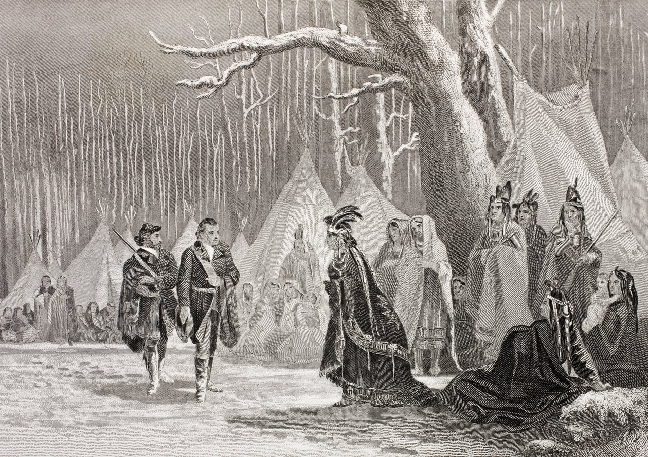 Washington und Gist besuchen die Indianerkönigin Alliquippa, aus 