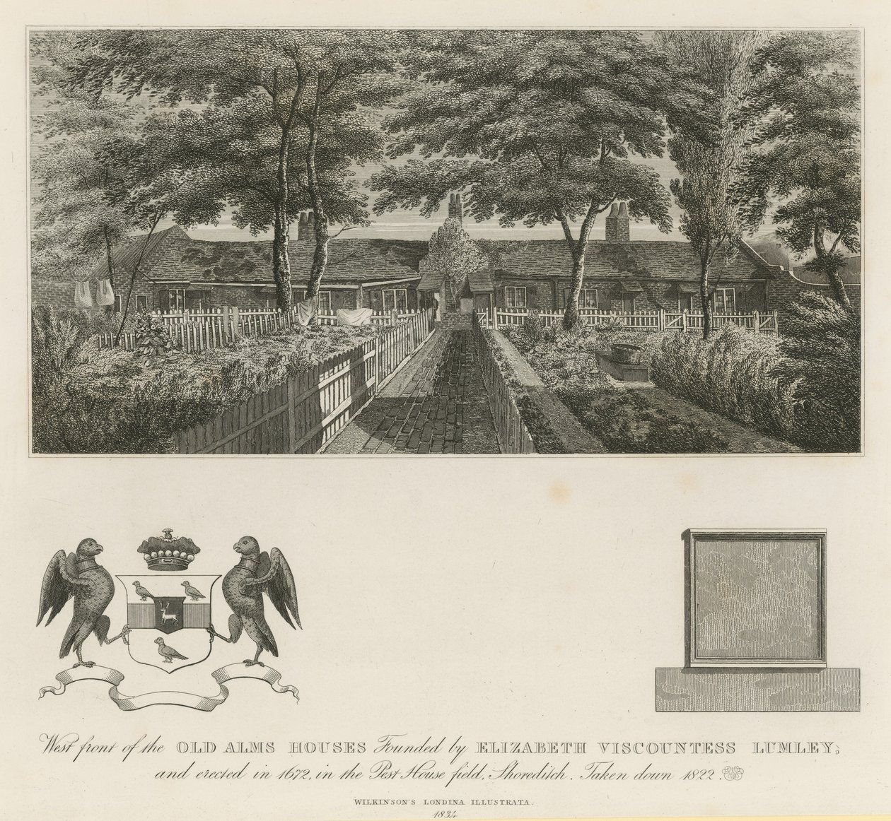 Westfassade der alten Armenhäuser, gegründet von Elizabeth Viscountess Lumley von English School