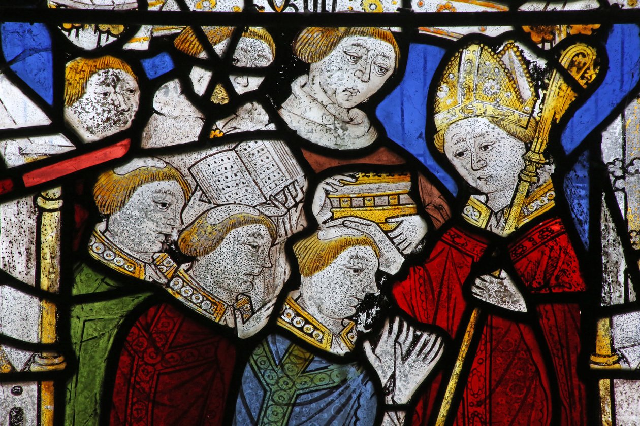 Fenster Ew mit Darstellung der Sieben Sakramente: Priesterweihe von English School