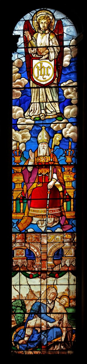 Fenster N2 mit einem Nordschiff-Fenster mit St. Nikolaus von English School