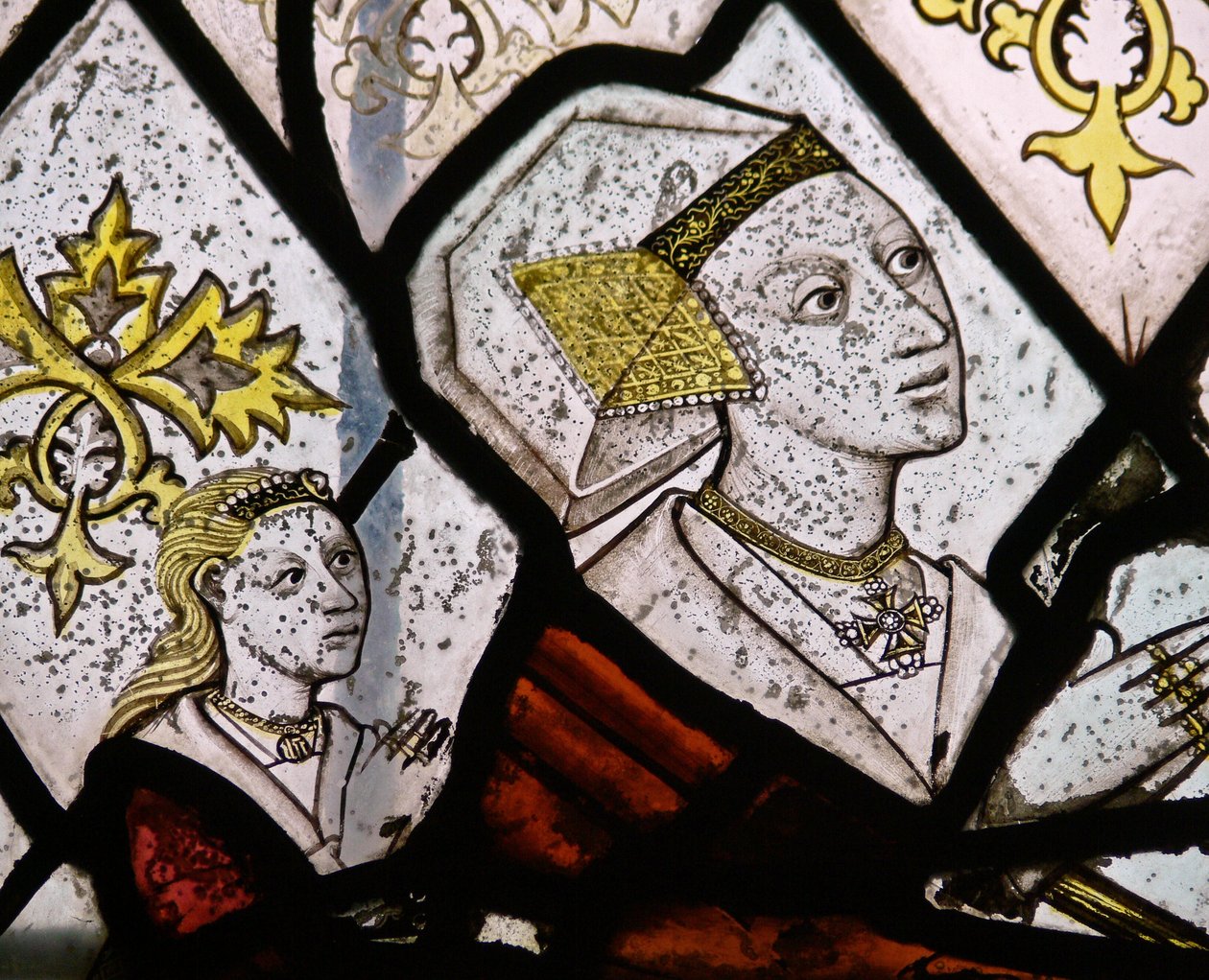 Fenster N5 mit Margaret Fawkener, Ehefrau von Robert Fitz Ellis (Detail) von English School