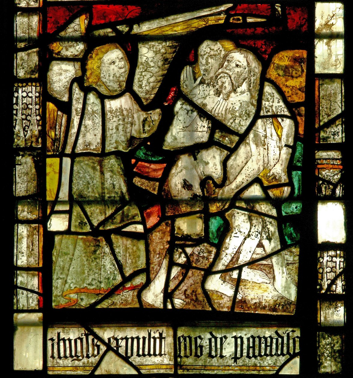 Fenster S2 mit der Vertreibung von Adam und Eva aus dem Paradies von English School
