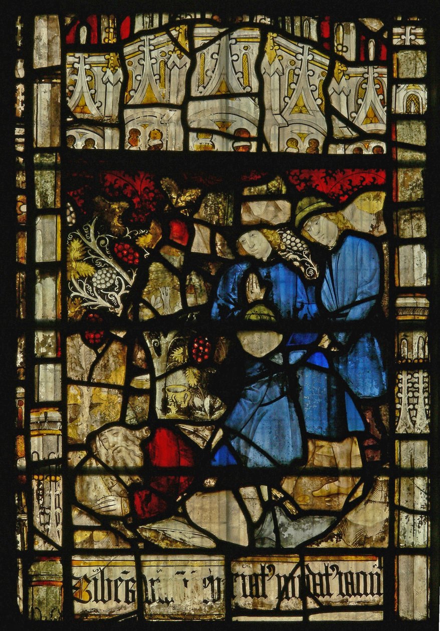 Fenster S3 mit der Geschichte von Noahs Arche: Noahs Trunkenheit von English School