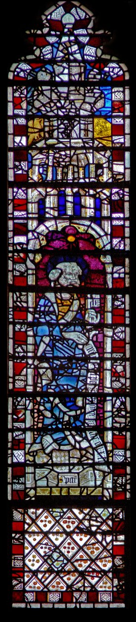 Fenster c1, St. Petrus mit Glaubensbekenntnis-Schriftrolle darstellend von English School