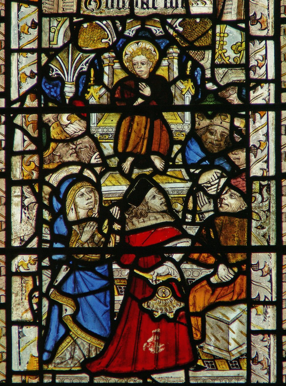 Fenster, das die Ärzte im Tempel darstellt von English School