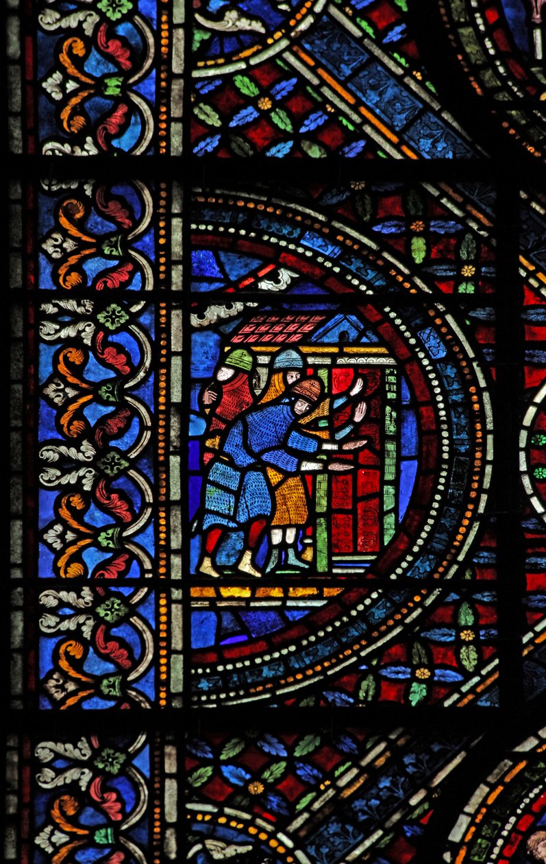 Fenster n7, Szene aus dem Leben von St. Thomas Becket: Ritter an der Tür von Canterbury von English School