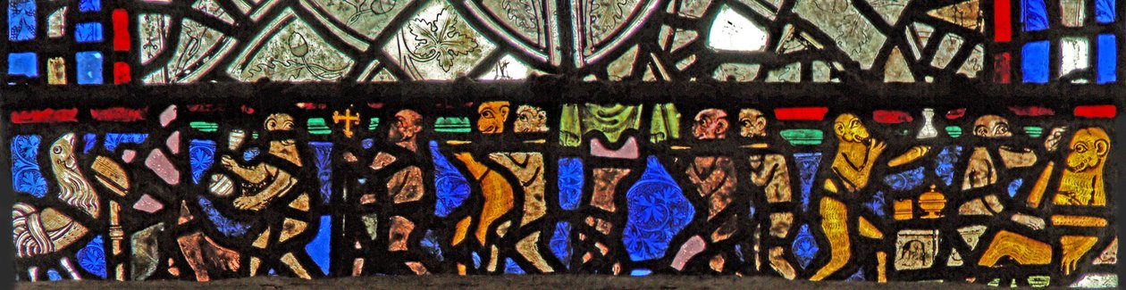 Fenster w40, Darstellung eines Randpanels mit dem Affenbegräbnis von English School