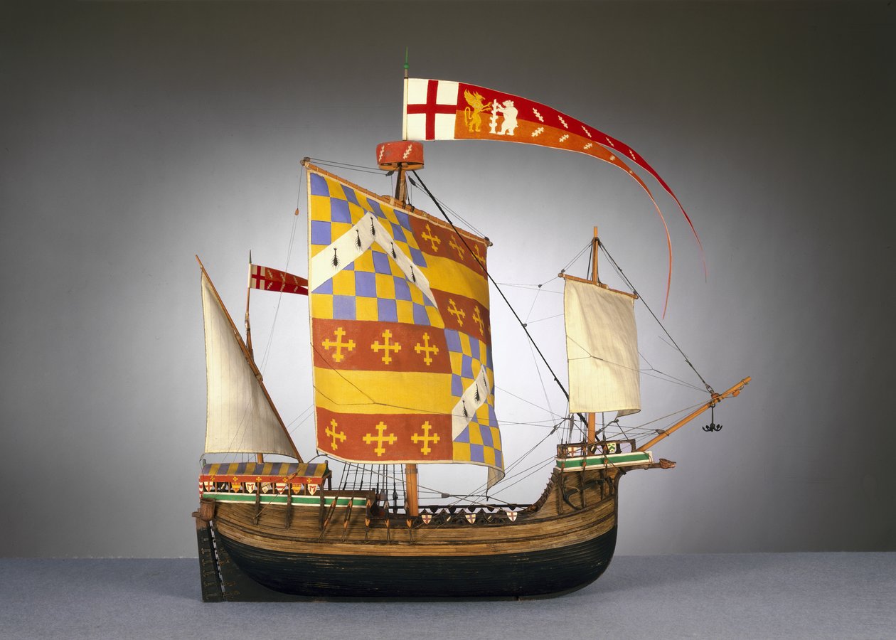 Modell eines großen englischen Schiffs, oder Kogge, ca. 1485 von English School English School