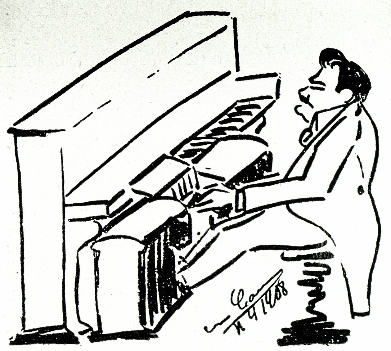 Selbstkarikatur des lyrischen Sängers Enrico Caruso am Pianola von Enrico Caruso