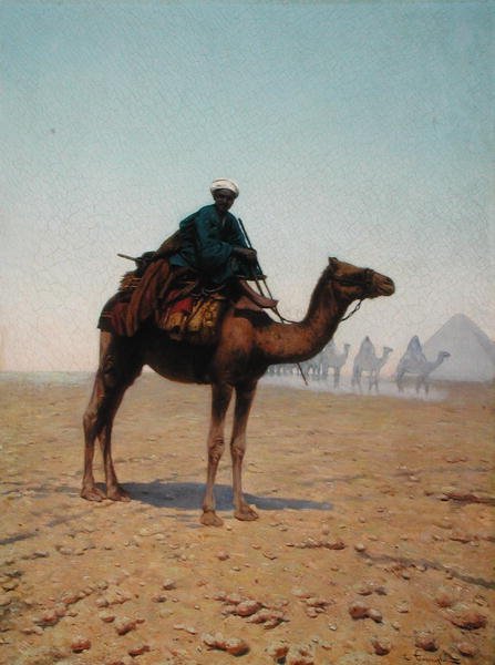 Eine Karawane passiert eine Pyramide, ca. 1869 von Enrico Tarenghi