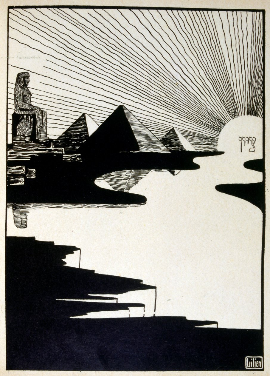Passahfest, aus dem Buch Juda illustriert von Ephraim Moses Lilien (1874-1925). Lilien gilt als Vater der zionistischen Ikonographie, geschaffen im Jugendstil. Er illustrierte 