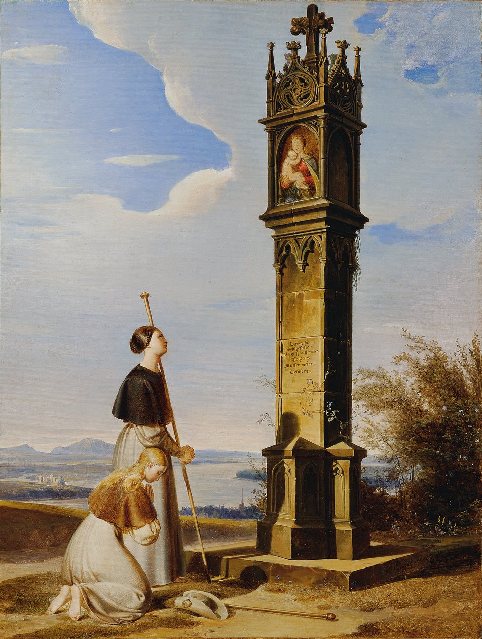 Zwei Pilgerinnen vor einem Bildstock ("Ave Maria") von Erasmus von Engert