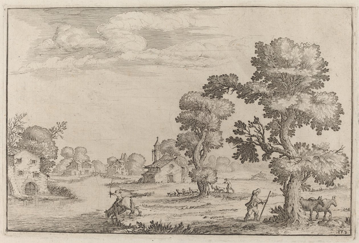 Dorf am See mit Hirten von Ercole Bazicaluva